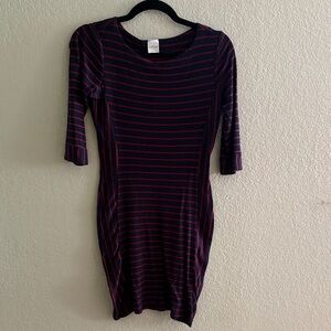 Kaileigh Navy and Red Striped 3/4 Sleeve Bodycon Dress